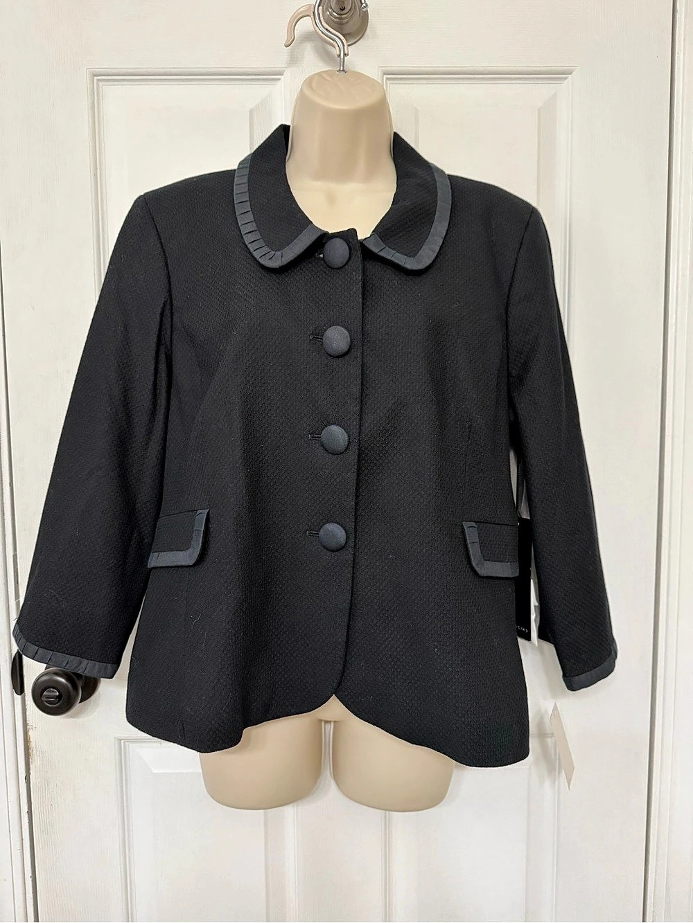 Semantiks Black Textured Collared Jacket Blazer Cotton Blend Size 14 NWT